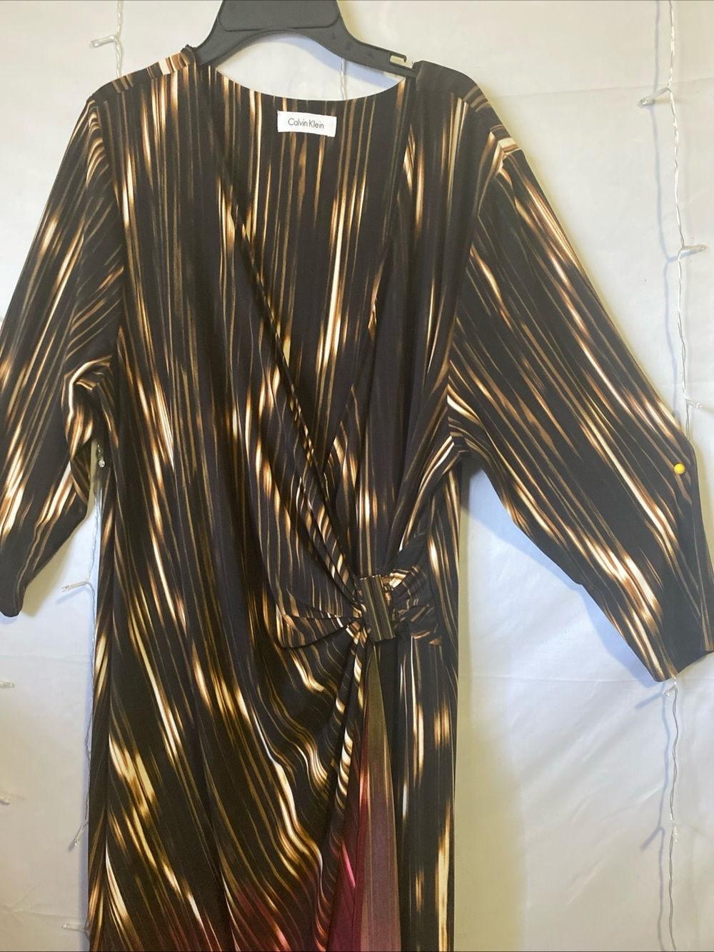 Calvin Klein Black and Gold Metallic-Striped Wrap Jacket